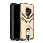 Wholesale Galaxy S9 Metal Hook Carry Stand Hybrid Case (Gold)